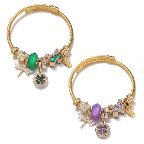 304 Stainless Steel European Bangle, with Tibetan Style bead & Resin, Butterfly, gold color plated, for woman & with rhinestone, more colors for choice, Inner Diameter:Approx 60mm, Sold By PC