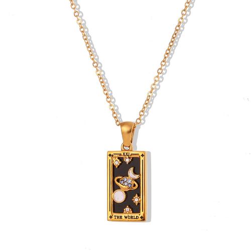 316L Stainless Steel Necklace, with 2inch extender chain, 18K gold plated, different styles for choice & micro pave cubic zirconia & for woman & enamel, Length:Approx 15.7 Inch, Sold By PC