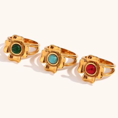 316L Stainless Steel Finger Ring with Gemstone Flower 18K gold plated  & for woman US Ring Sold By PC