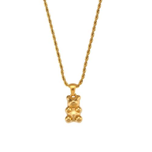 316L Stainless Steel Necklace, with 2inch extender chain, Bear, 18K gold plated, French Rope Chain & micro pave cubic zirconia & for woman, more colors for choice, Length:Approx 15.7 Inch, Sold By PC
