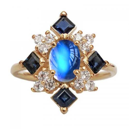 Ring Finger mosiądz, ze Kryształ & Opal morski, Rhombus, Platerowane w kolorze złota, biżuteria moda & różnej wielkości do wyboru & dla kobiety & z kamieniem, mieszane kolory, bez zawartości niklu, ołowiu i kadmu, sprzedane przez PC