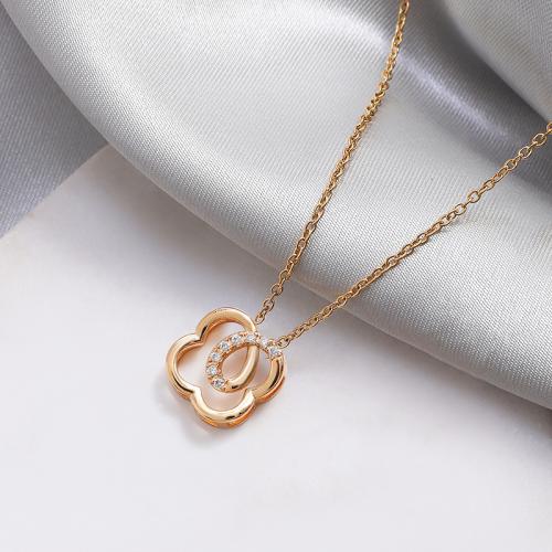 Titanium Steel Necklace, with 5cm extender chain, Vacuum Ion Plating, fashion jewelry & for woman & with rhinestone, golden, nickel, lead & cadmium free, Length:Approx 40 cm, Sold By PC