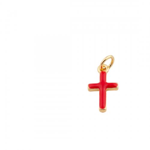 Brass Cross Pendants, 14K gold plated, DIY & enamel, more colors for choice, nickel, lead & cadmium free, 17x8x3mm, Hole:Approx 4mm, Sold By PC