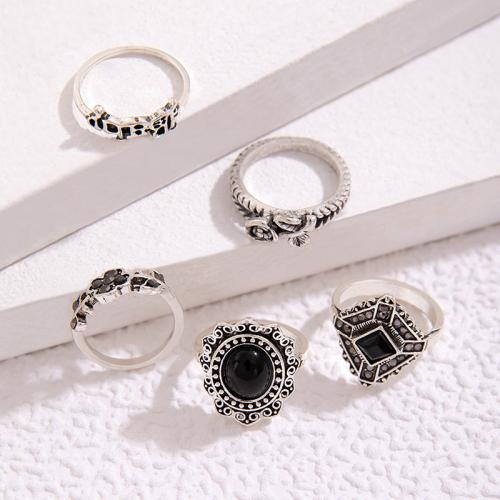 Cink Alloy Ring Set, Cink ötvözet, 5 darab & egynemű & zománc & strasszos, nikkel, ólom és kadmium mentes, Által értékesített Set
