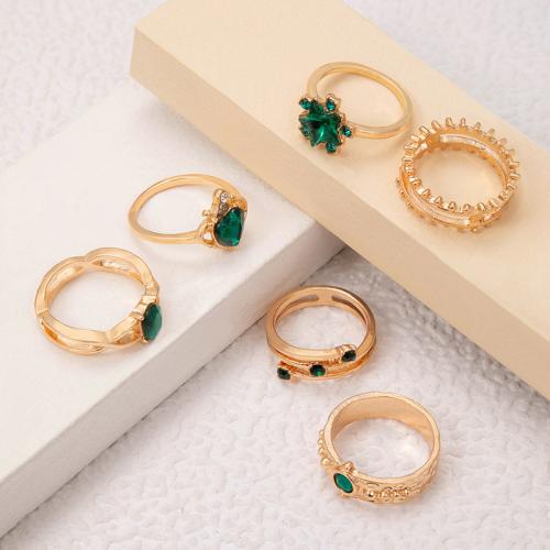 Cink Alloy Ring Set, Cink ötvözet, arany színű aranyozott, 6 darab & a nő & strasszos, aranysárga, nikkel, ólom és kadmium mentes, Által értékesített Set