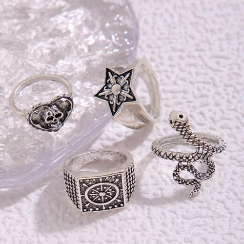 Zinc Alloy Ring Set silver color plated 4 pieces & fashion jewelry & for woman silver color nickel lead & cadmium free Sold By Set