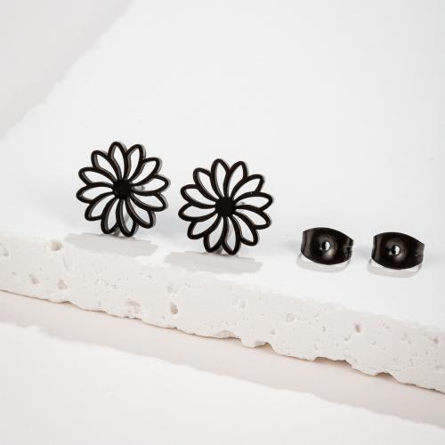 Stainless Steel Stud Earrings 304 Stainless Steel Flower plated fashion jewelry & for woman & hollow 12mm Sold By Pair