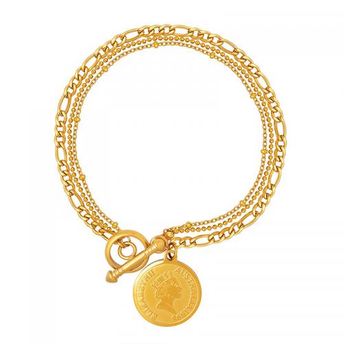 Bracelet d'acier titane, Plaqué or 18K, trois couches & bijoux de mode & pour femme, doré, 18mm, Longueur:Environ 17 cm, Vendu par PC