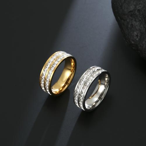Rhinestone нержавеющей стали палец кольцо, Нержавеющая сталь 304, Мужская & разный размер для выбора & со стразами, Много цветов для выбора, thickness 2mm,width 7mm, продается PC