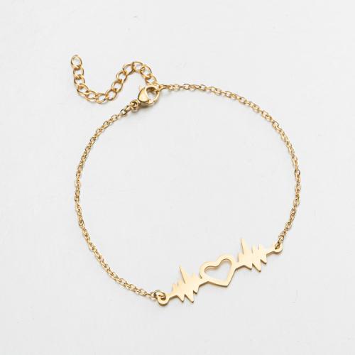 Stainless Steel Jewelry Bracelet, 304 Stainless Steel, with 5cm extender chain, Heart, Vacuum Ion Plating, fashion jewelry & for woman, more colors for choice, 35x10mm, Length:Approx 16 cm, Sold By PC