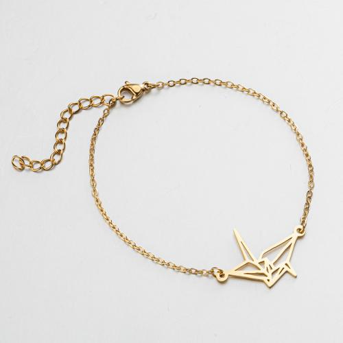 Stainless Steel Jewelry Bracelet 304 Stainless Steel with 5cm extender chain Thousand Origami Cranes Vacuum Ion Plating fashion jewelry & for woman & hollow Length Approx 16 cm Sold By PC