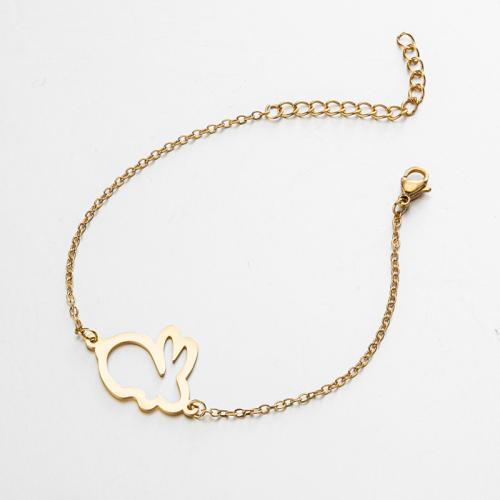 Stainless Steel Jewelry Bracelet 304 Stainless Steel with 5cm extender chain Rabbit Vacuum Ion Plating fashion jewelry & for woman & hollow Length Approx 16 cm Sold By PC