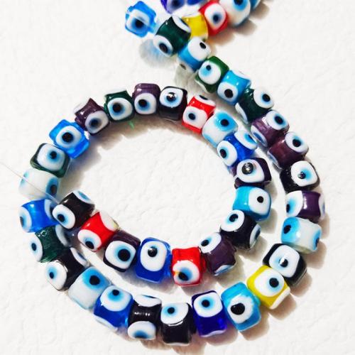 Böser Blick Lampwork Perlen, flache Runde, DIY & böser Blick- Muster & verschiedene Größen vorhanden, gemischte Farben, ca. 40PCs/Strang, verkauft von Strang