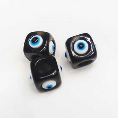Resin Evil Eye Beads, Cube, epoxy gel, DIY & evil eye pattern, more colors for choice, 12x12mm, Hole:Approx 8mm, 10PCs/Bag, Sold By Bag