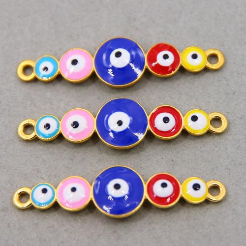 Evil Eye Connector, Tibetan Style, gold color plated, DIY & enamel & 1/1 loop, mixed colors, 47x2x12mm, Approx 100PCs/Bag, Sold By Bag