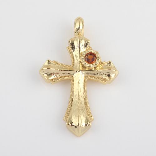 Cubic Zirconia Micro Pave Brass Pendant, Cross, gold color plated, DIY & micro pave cubic zirconia, red, nickel, lead & cadmium free, 41x25.70x4.60mm, Sold By PC