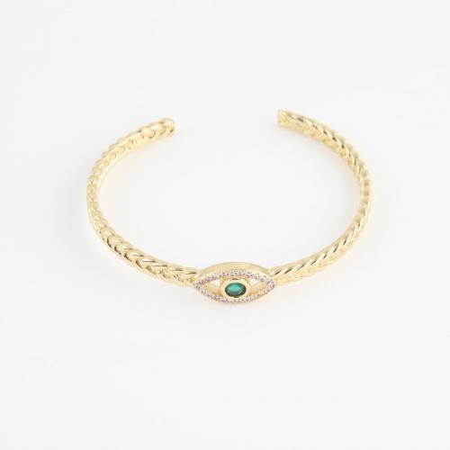 Evil Eye Jewelry Bracelet, Brass, gold color plated, micro pave cubic zirconia & for woman, green, nickel, lead & cadmium free, 62.40x58.40x9.70mm, Sold By PC