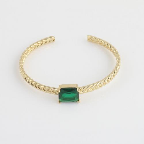 Brass Bracelet & Bangle with Glass Rhinestone gold color plated for woman green nickel lead & cadmium free Sold By PC