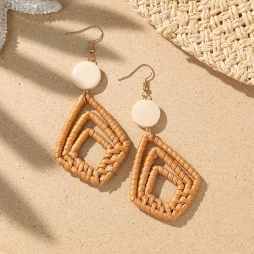 Wood Earring Rattan with Wood & Iron fashion jewelry Sold By Pair