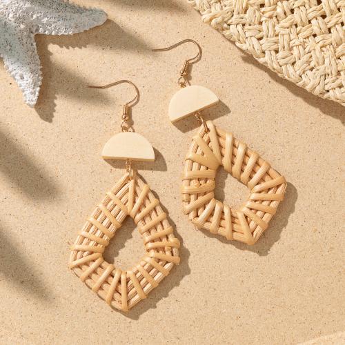 Wood Earring, Rattan, with Wood & Iron, fashion jewelry, 40x90mm, Sold By Pair