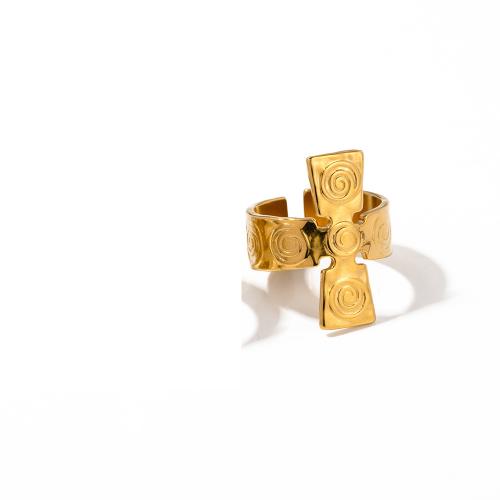 Rozsdamentes acél Finger Ring, 304 rozsdamentes acél, Kereszt, galvanizált, divat ékszerek, aranysárga, The inner diameter of the bracelet is 1.75cm, Által értékesített PC