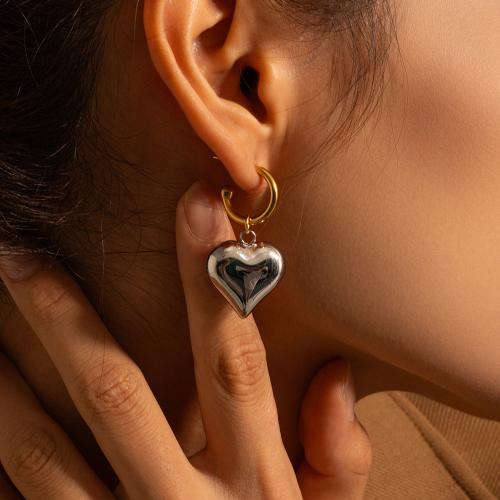 Stainless Steel Drop Earring, 304 Stainless Steel, Heart, plated, fashion jewelry, more colors for choice, 20x37mm, Sold By Pair