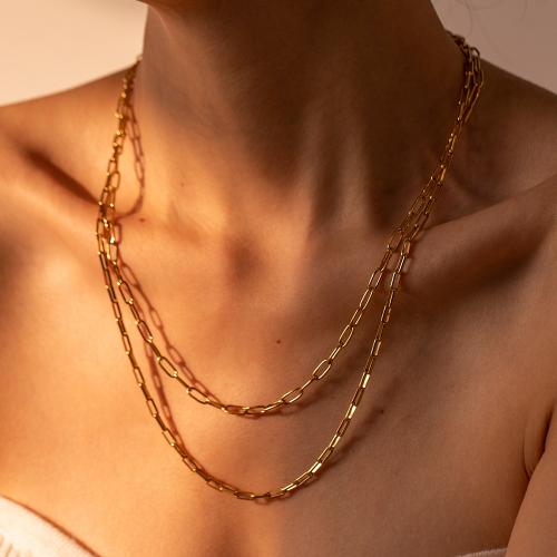 Ожерелье из нержавеющей стали , Нержавеющая сталь 304, Другое покрытие, ювелирные изделия моды, Золотой, продается PC