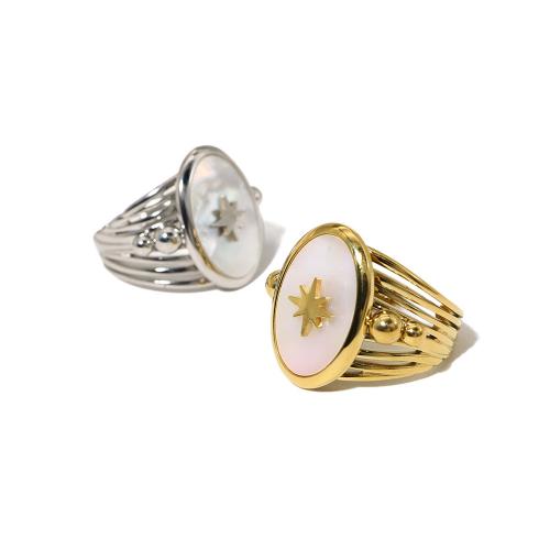 Stainless Steel Finger Ring 304 Stainless Steel with Pearl Oyster 18K gold plated fashion jewelry & for woman nickel lead & cadmium free Sold By PC