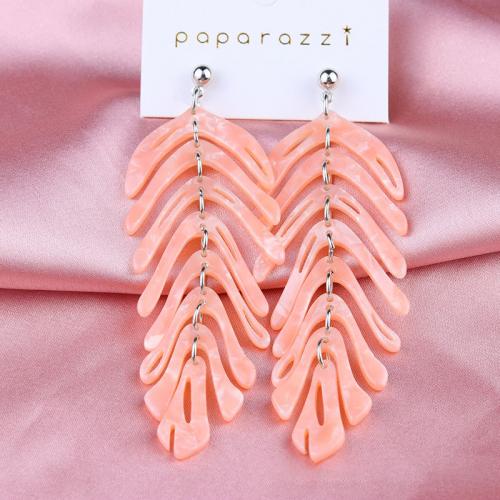 Acrylic Jewelry Earring, Leaf, painted, fashion jewelry & for woman, more colors for choice, 83x38mm, Sold By Pair