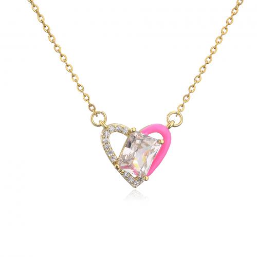 Cubic Zircon Micro Pave Brass Necklace, with 5CM extender chain, Heart, plated, micro pave cubic zirconia & for woman & enamel, more colors for choice, Length:Approx 40 cm, Sold By PC
