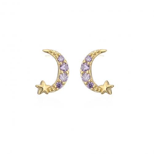 Cubic Zirconia Micro Pave Brass Earring Moon and Star plated micro pave cubic zirconia & for woman Sold By Pair