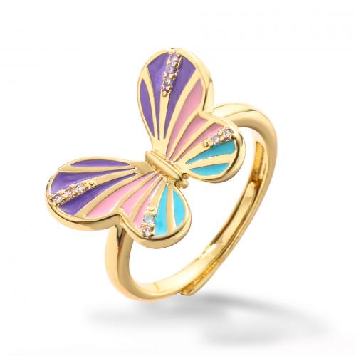 Cubic Zirconia Micro Pave Brass Ring, Butterfly, plated, micro pave cubic zirconia & for woman & enamel, more colors for choice, Sold By PC