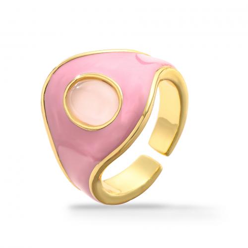 Brass Finger Ring, with Cats Eye, plated, for woman & enamel, more colors for choice, Sold By PC