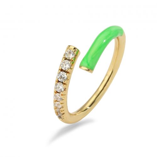Cubic Zirconia Micro Pave Brass Ring, plated, micro pave cubic zirconia & for woman & enamel, more colors for choice, Sold By PC