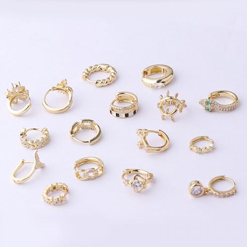 Brass Huggie Hoop Earring gold color plated & micro pave cubic zirconia & for woman Sold By PC