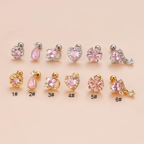 304 Stainless Steel Piercing Earring with Brass plated 6 pieces & micro pave cubic zirconia & for woman Sold By Set