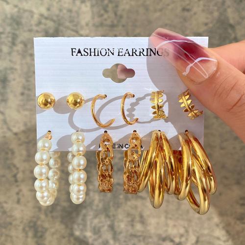 Zinc Alloy Earring Set with Plastic Pearl plated & for woman & with rhinestone Sold By Set