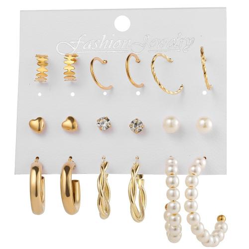 aleación de zinc Aretes, con Perlas plásticas & Acrílico, chapado, diferentes estilos para la opción & para mujer & con diamantes de imitación, earring length 10-80mm, Vendido por Set