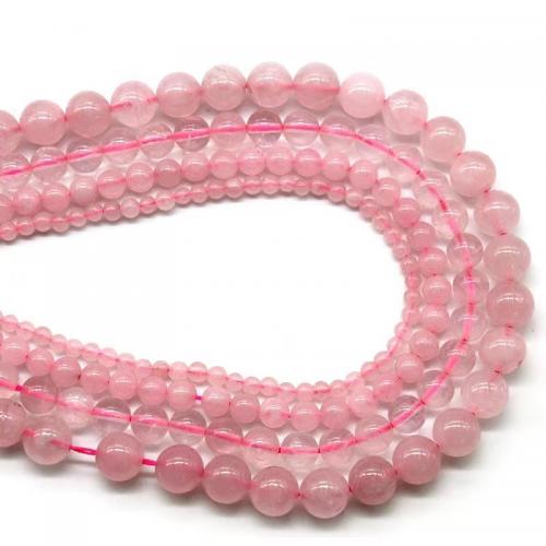Natürliche Rosenquarz Perlen, rund, poliert, DIY & verschiedene Größen vorhanden, Rosa, verkauft per ca. 38 cm Strang