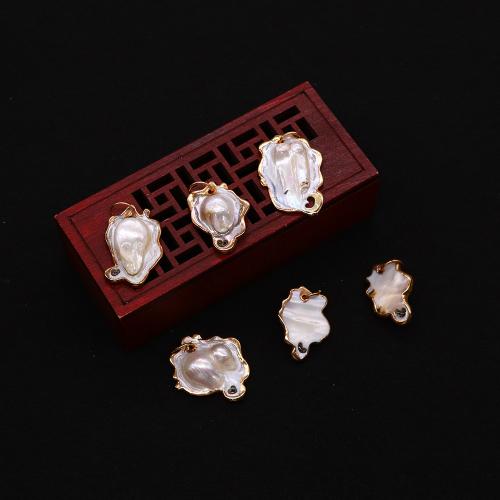 Shell Pendants with Freshwater Pearl & Brass irregular gold color plated DIY white Sold By PC