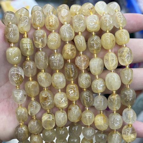Natürlicher Quarz Perlen Schmuck, Rutilated Quarz, Klumpen, DIY, goldfarben, Length about 10-15mm, verkauft per ca. 38 cm Strang