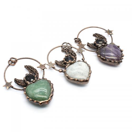Gemstone Pendants Jewelry, with Brass, Heart, antique copper color plated, fashion jewelry & DIY & different styles for choice & hollow, more colors for choice, Sold By PC