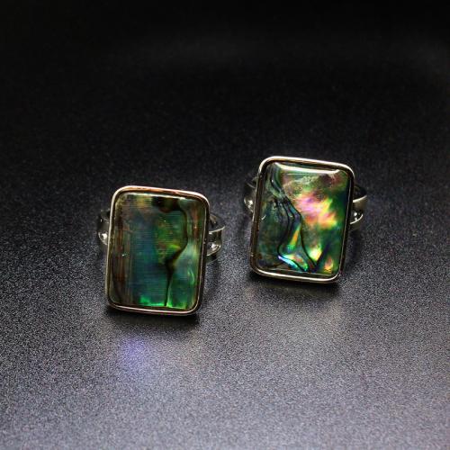 Shell Finger Rings, Abalone Shell, with Brass, Rectangle, silver color plated, fashion jewelry & Unisex, multi-colored, Shell specifications:13x18mm,inner diameter:17-18mm, Sold By PC