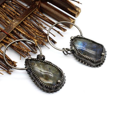 Gemstone Pendants Jewelry Labradorite with Brass silver color plated fashion jewelry & DIY grey Sold By PC