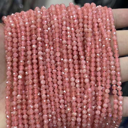 Rhodonite Beads, Runde, du kan DIY & facetteret, lyserød, 3mm, Solgt Per Ca. 38 cm Strand