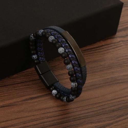 PU Leather Cord Bracelets with 304 Stainless Steel plated fashion jewelry & for man Length Approx 21 cm Sold By PC