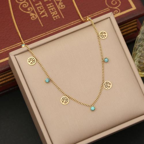 Stainless Steel Jewelry Necklace 304 Stainless Steel with turquoise with 5cm extender chain Vacuum Ion Plating fashion jewelry & for woman golden Length Approx 40 cm Sold By PC
