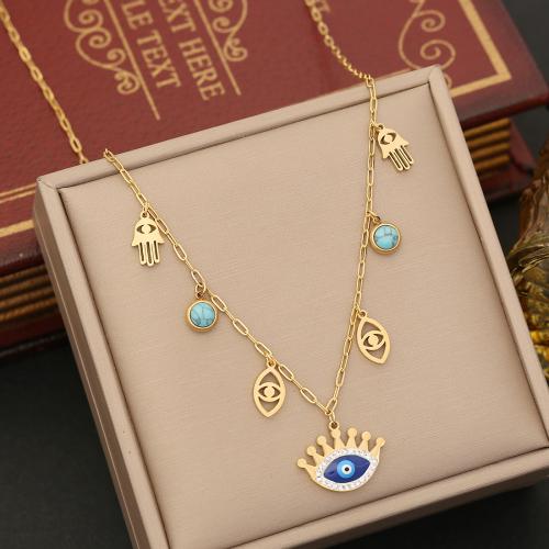 Collier Evil Eye bijoux, Acier inoxydable 304, avec turquoise, avec 5cm chaînes de rallonge, bijoux de mode & styles différents pour le choix & pour femme, doré, Longueur:Environ 40 cm, Vendu par PC