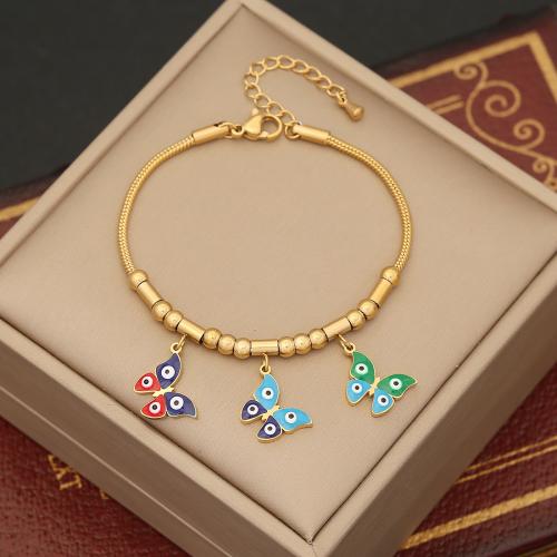 Evil Eye Jewelry Bracelet 304 Stainless Steel with 5cm extender chain Vacuum Ion Plating & for woman & enamel golden Length Approx 18 cm Sold By PC