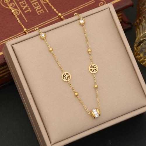 Stainless Steel Jewelry Necklace 304 Stainless Steel with 5cm extender chain Vacuum Ion Plating & micro pave cubic zirconia & for woman golden Length Approx 40 cm Sold By PC